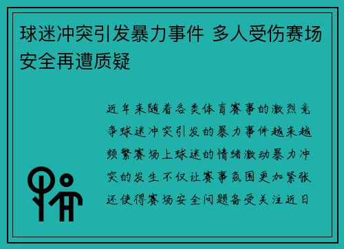 球迷冲突引发暴力事件 多人受伤赛场安全再遭质疑