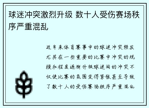 球迷冲突激烈升级 数十人受伤赛场秩序严重混乱